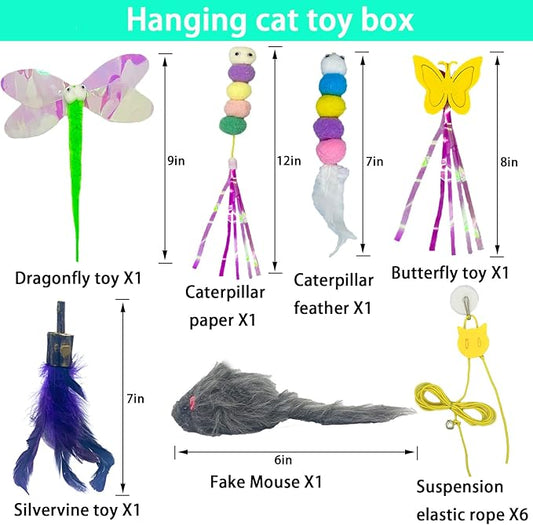 Cat Toys Indoor Hanging Door Retractable Bird Cat Toy for Kitten Fun Exercise Interactive String Feather Cat Toys for Hunting Chase (6 Pack)
