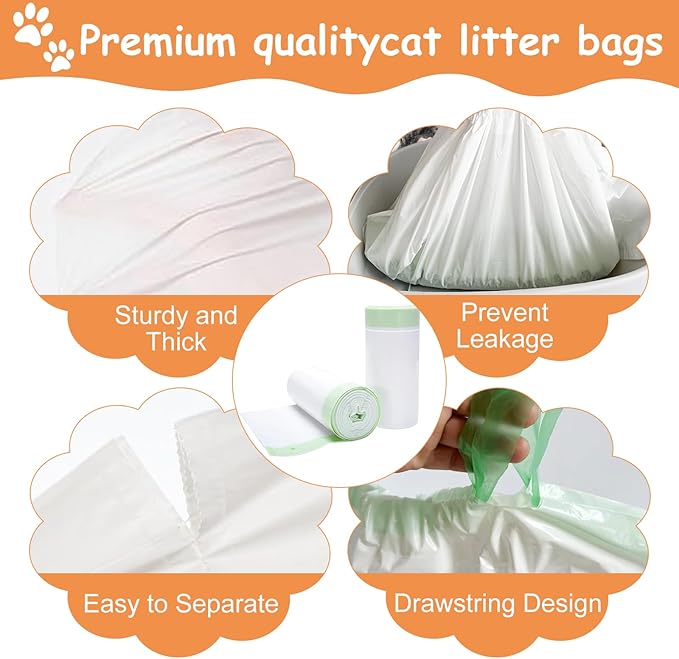 Cat Litter Box Liners 20 Count - Jumbo 37"x18" Extra Thick Drawstring Cat Litter Bags - Heavy Duty Leak-Proof Liners for Litter Robot 3/4 & Standard Boxes - Odor Control Waste Bags for Pets