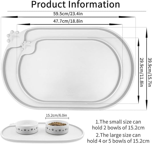 KPWACD Pet Placemat for Dog and Cat, Waterproof Silicone Dogs Feeding Bowl Mat Prevent Food and Water Overflow, High-Lips Puppy Dish Mats Suitable for Small Medium Big Pets, White, 24" * 16"