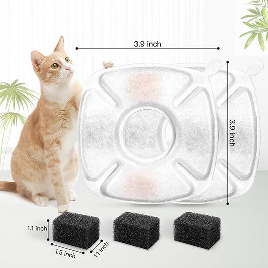 8 Pcs Cat Fountain Replacement Filters 4 Pack Cat Water Fountain Replacement Filters with 4 Pack Pre-Filter Sponges, Pet Fountain Filter Fit for 95oz/2.8L Automatic Pet Fountain Cat Water Fountain