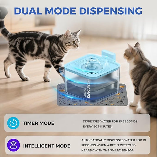 PAPIFEED Wireless Cat Water Fountain, 106oz/3L Battery Operated Pet Water Fountain Cordless for Cats Indoor, Automatic Cat Drinking Dispenser with Motion Sensor, Leak-Proof Silicone Pad Included Cyan