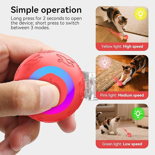 Interactive Cat Toys Ball for Indoor Cats,Automatic Kitten Toys for Bored Indoor Adult Cats,Motion Activated,USB Rechargeable(red)
