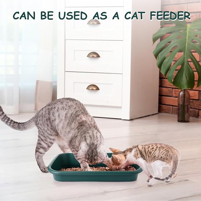 3 Pcs Large Cat Litter Box, Low Entry Senior Cat Litter Box Open Top Pet Litter Boxes Tray for Big Older Cats Kitten Sick Frail or Disabled Cat, 23.2" L x 16.5" W (Green)