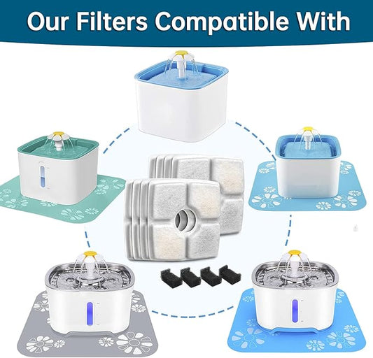 Cat Water Fountain Filter, 84 oz/2.5 L Replacement Filter for Automatic Pet Water Fountains, Cotton Activated Carbon Cat Fountain and Foam Filters (Square 8+4 Pack)
