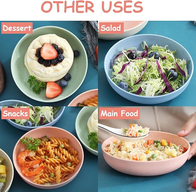 6-Pieces Whisker Fatigue Cat Bowl - 5.5 Inch Shallow Cat Food Dish Wide Cats Wet Feeding Bowls, PET Plate for Kittens and Short Legged Cats, Wheat Straw