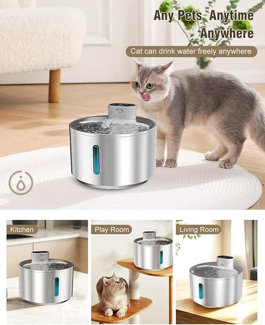 QANYI Wireless Cat Water Fountain Stainless Steel, 140oz/4L Cat Drinking Fountain Large Battery Operated with 3 Filters, Cordless Pet Water Fountain for Cats Dogs Indoor with Motion Sensor