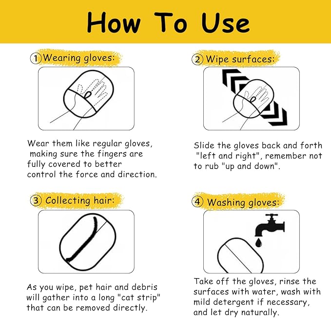 Vingtank 2Pcs Pet Hair Remover Glove, 2025 Upgraded Pet Hair Remover Electrostatic Gloves Reusable Cat & Dog Hair Removal Tool for Couch, Furniture, Carpet, Car Seat