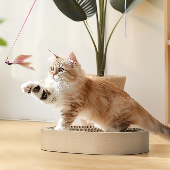 ComSaf Cat Scratching Board - Cat Scratcher Bed for Indoor Cats, Corrugated Cardboard Cat Scratch Pad, Durable Oval Cat Scratcher Bed Bowl for Kitten, Furniture Protector