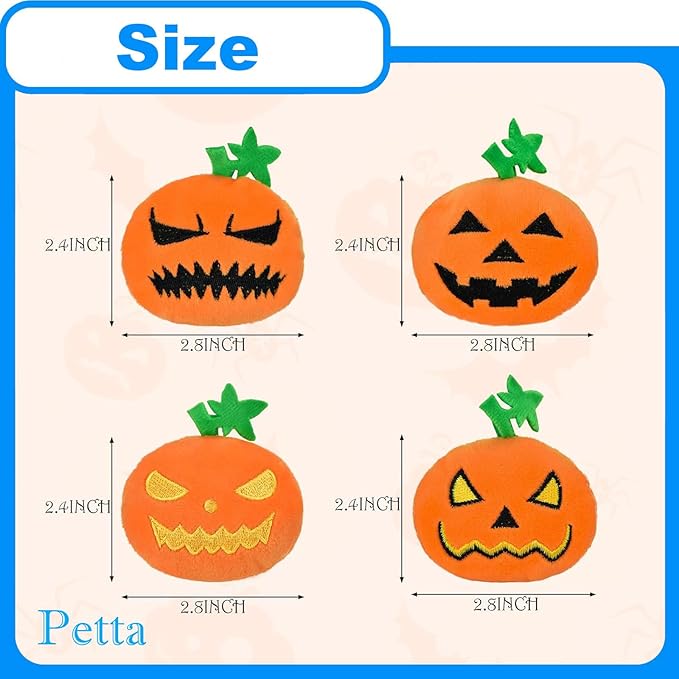 Halloween Cat Toys, Pumpkin Squeak Toys for Cats Dogs Indoor, 4Pcs