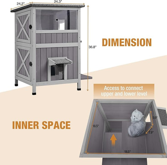 Gutinneen Cat House Feral Kitty Shelter Ourdoor & Indoor Cat Cage with Waterproof Roof, 2 Large Side Doors