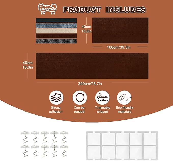 Cat Scratch Mat, Self-Adhesive Trimmable cat Scratch Furniture Protector for Couch, cat Scratch pad,cat Tree,DIY Climbing Carpet for Cat Tower Replacement Pads (Khaki, 39.4" x 15.8")