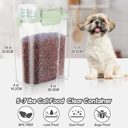 5-7Lbs Dog Cat Food Storage Container with Upgraded Large Nozzle BPA-free, 4 Snap Seals Plastic Pet Food Storage Containers with Handles are Easy to Clean and Carry