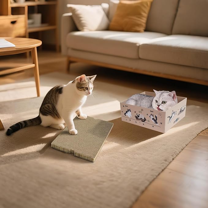 Cat Scratcher Pad with Box 3-Pack/5-Pack, Large & Medium Size – Reversible Corrugated Cardboard with Catnip: Durable Scratching Pads for Kittens & Adult Cats