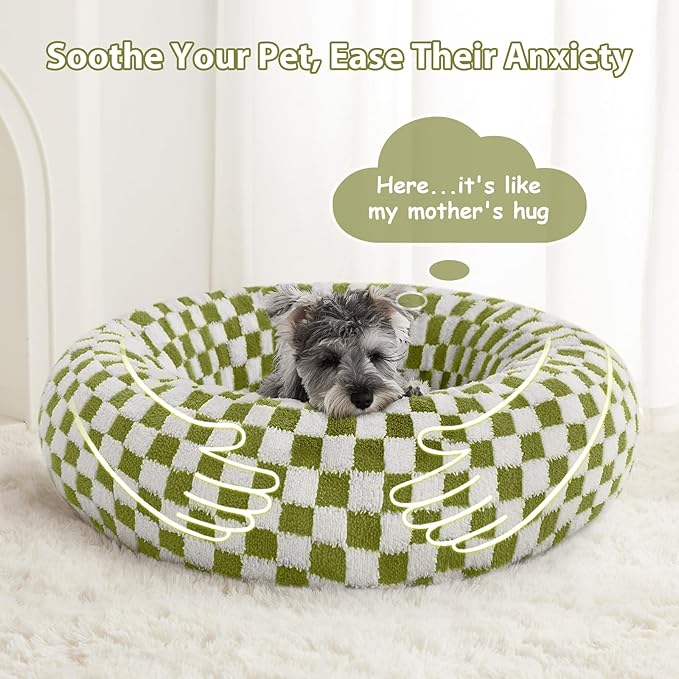 BFPETHOME Donut Dog Beds for Small Dogs, Cute Small Dog Bed for Puppy and Kitten, Round Calming Pet Bed with Non-Slip Bottom, Machine Washable,20inch, Green