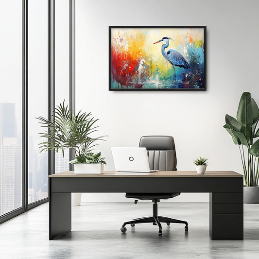 Extra Large Framed Abstract Heron Wall Art,Oversized Colorful Graffiti Heron Wall Decor Pictures for Living Room,Canvas Print Painting Modern Artwork Bedroom Office Bathroom Home Decor 36L x 24W