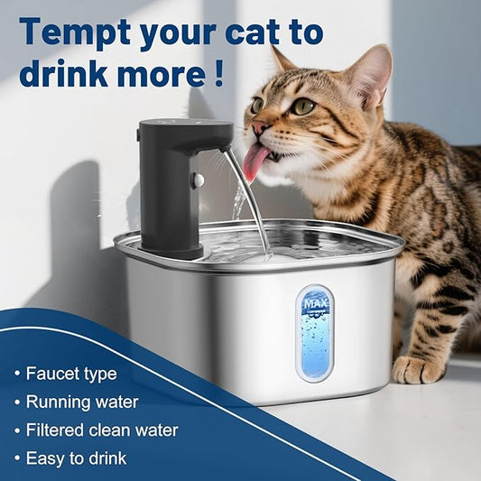 Wireless Cat Water Fountain Stainless Steel 304 + 4 Filters 108oz 3.2L 5000mah Rechargeable Battery Operated Cat Water Fountain Cordless, Automatic Pet Water Dispenser with Motion Sensor for Cats Dogs