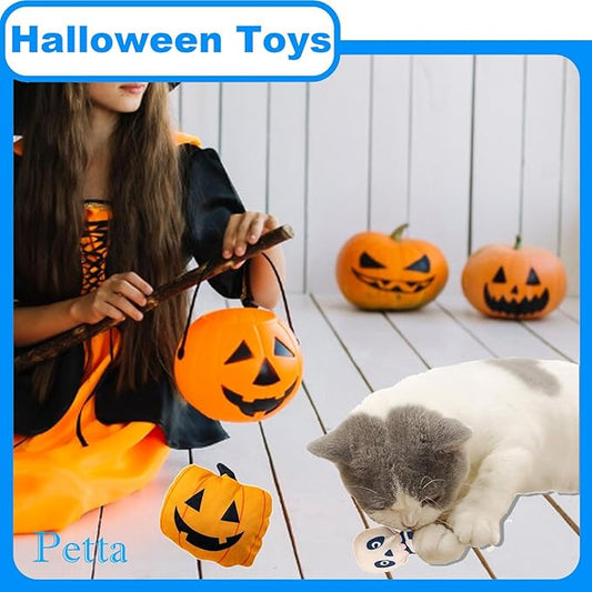 Halloween Cat Toys, Pumpkin Ghost Skeleton Catnip Toys for Cats Dogs Indoor, 3Pcs