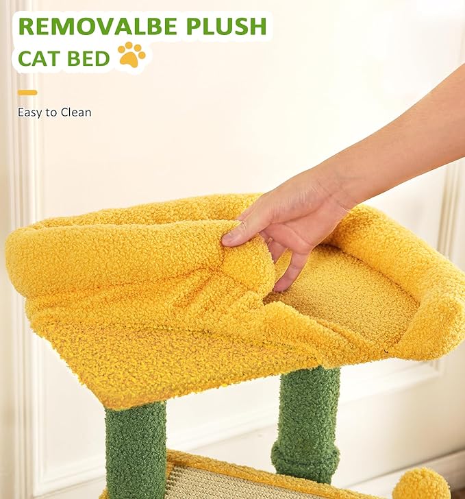 Made4Pets Cat Tree, Small Cat Tower for Indoors Cats, Cute Wood Kitty Condo with Scratching Post and Pad, 29" Multi-Level Modern Activity Climbing Furniture for Small and Medium Cats, Green