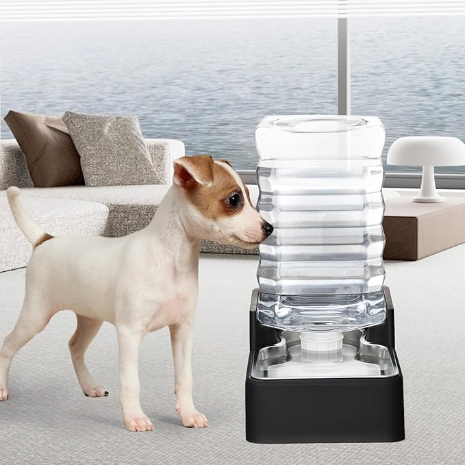 RIZZARI Stainless Steel Pet Water Feeder: 7L Automatic Leak-Proof Gravity Dispenser for Cats Dogs Indoor Outdoor Use(Black Without Filter,7L)