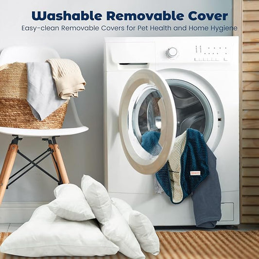 Miguel Removable Washable Dog Bed for Medium Dog Easy Clean - Rectangle Pet Bed for Large Cats with Zipper Cover Bolster Cuddle Puppy Bed with Supportive Side Wall Slip-Resistant Bottom, Blue 35 Inch