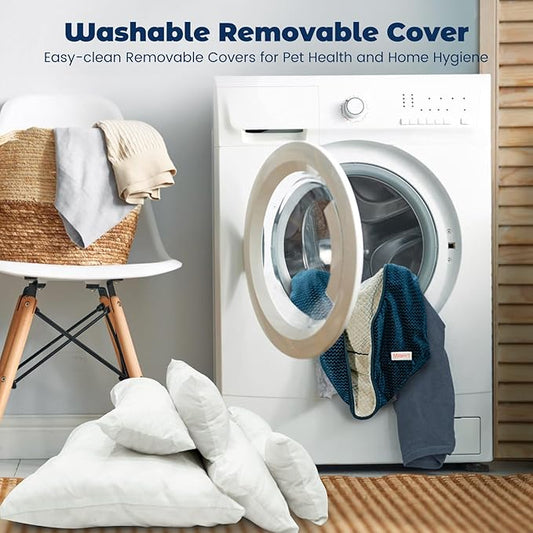 Miguel Removable Washable Dog Bed for Medium Dog Easy Clean - Rectangle Pet Bed for Large Cats with Zipper Cover Bolster Cuddle Puppy Bed with Supportive Side Wall Slip-Resistant Bottom, Blue 30 Inch