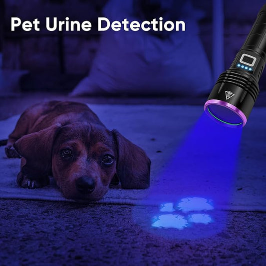 UV Flashlight 20W, 5000 mAh High Power 365nm UV Light, Led Usb Rechargeable Black Light Flashlight for Pet Urine Detection, Resin Curing, Rock Hunting, Traveling, AC Leak, Uranium Glass, Bed Bug