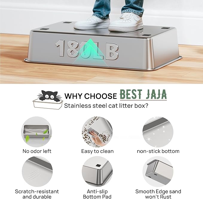 Stainless Steel Litter Box: Enclosed Cat Litter Box with Flip Lid Self Cleaning and High Sided Top Entry Design, XL Extra Large Metal Kitty Litter Pan Tray for Big Cats, Built-in Carbon Filter Pouch