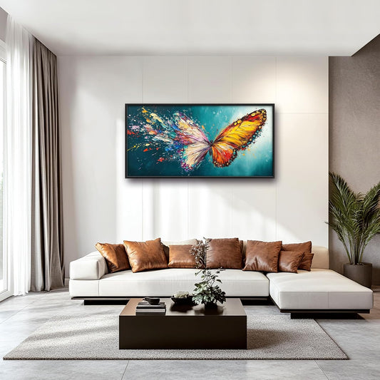 Extra Large Framed Abstract Butterfly Wall Art,Colorful Graffiti Wall Decor,Splashing Wings Pictures for Living Room,Canvas Print Painting Modern Artwork Bedroom Office Bathroom Home Decor 60L x30W