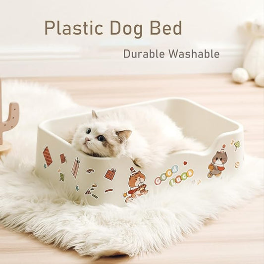 Plastic Cat Bed 100% Recycled Plastic - Cat Bed Durable Washable Breathable & Antislip Easy to Clean Great for Small -White
