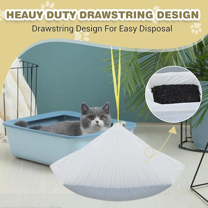 40 Count Jumbo Cat Litter Box Liners - 37“ x 17.7” Extra Large Heavy Duty Drawstring Bags for Pet Cat Litter Tray