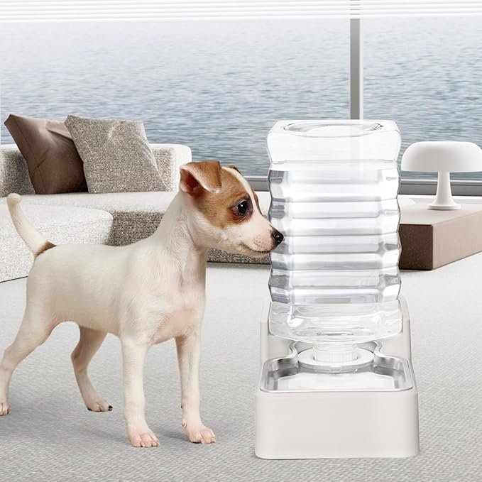 RIZZARI Stainless Steel Pet Water Feeder: 7L Automatic Leak-Proof Gravity Dispenser for Cats Dogs Indoor Outdoor Use(Beige with Filter,7L)