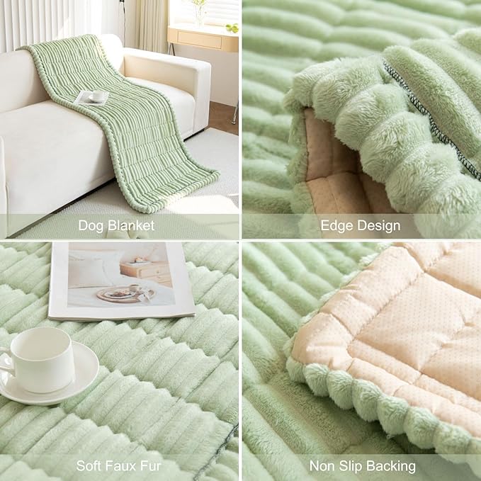 Faux Fur Plush Dog Couch Cover 3D Stripe Fuzzy Sofa Cover Non-Slip Fluffy Dog Bed Cover Pet Blanket Sofa Couch Furniture Protector for Puppy Large Dog Cat (Green,31"x47")