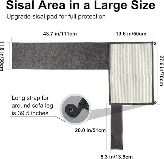 Large Size Cat Scratch Sofa Protector,27.5inch*19.6inch Sisal Couch Protector from Cats/Dogs Scratching for Big Arm Sofa use (Dark Grey/Left Handed)