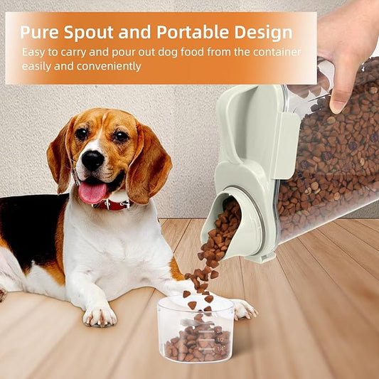 Dog Food Storage Container, Upgraded Large Nozzle BPA-free, 8-12 LBS Plastic Pet Food Storage Containers, With 4 Sealed Clasps, 1 Measuring Cup and Handle (1, A-Beige, 3L)