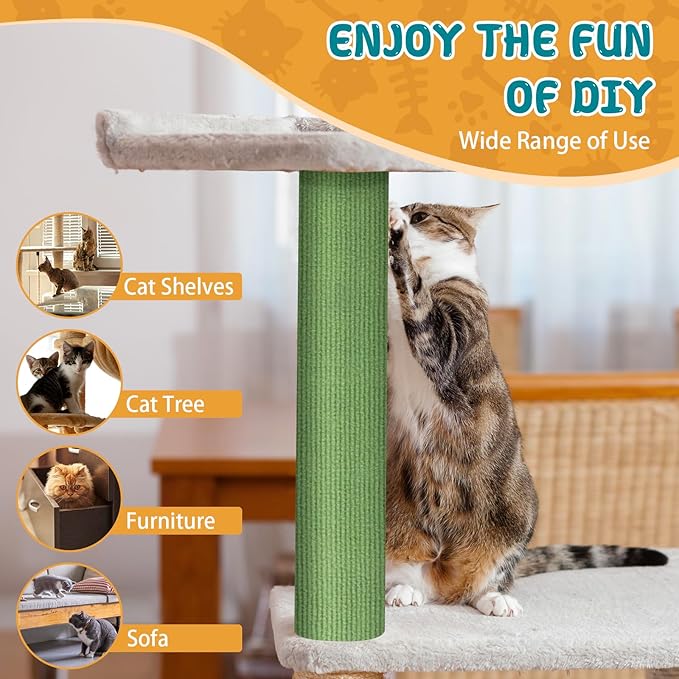 Climbing Cat Scratcher Mat Trimmable Cat Scratching Post Carpet 118’’x15.8’’ Self Adhesive Carpet Mat Pad Replacement for Cat Tree Shelves Post Couch Wall Furniture Steps DIY Protector (Green)