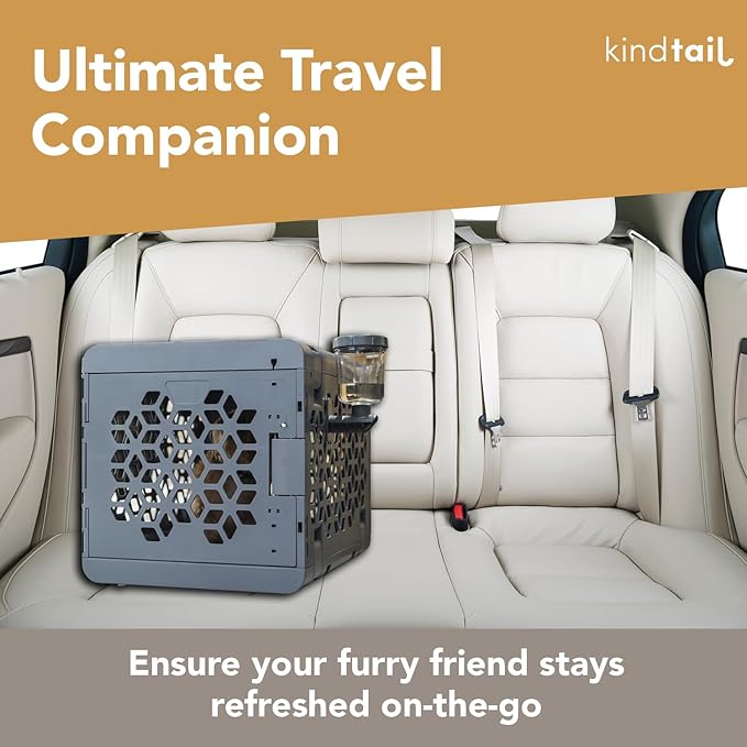 KindTail Pawdle - No-Drip Dog Crate Water Bottle - Top-Fill Pet Water Dispenser - BPA Free with Stainless Steel Nozzle - Easy-to-Use with Most Crates & Playpens - 7 x 6 x 4 in - 16oz Capacity - Grey