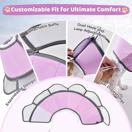 Soft Dog Cone Collar After Surgery Recovery,Adjustable E-Collar with Removable Shield,Lightweight,Breathable Anti-Licking Protective Cone for Large,Medium,Small Pets (Rose Pink, M (Neck:12''-15''))