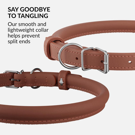 CollarDirect Rolled Leather Dog Collar, Soft Padded Round Puppy Collar, Handmade Genuine Leather Collar Dog Small Large Cat Collars 13 Colors (13-16 Inch, Cinnamon Smooth)