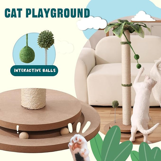 Aplatho cat Scratching Posts for Indoor Cats Adults, Tall cat Scratching Post for Large Cats, Sturdy sisal cat Scratching Post with Ball Track