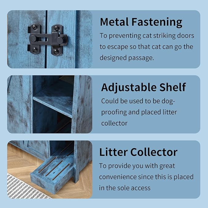 Cat Litter Robot Enclosure with Litter Collector,Cat Litter Cabinet with Dog Proof Adjustable Shelf,for Placing Litter Robot 3/4,Power Outlet (Blue)