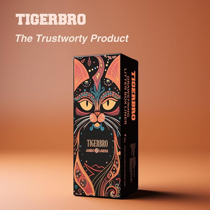 TIGER BRO Thicken Drawstring Litter Box Liner - Odor Penetrating Prevent, Tear & Scratch Resistant, Drawer litter Liner for Cat Litter Box Jumbo(36 * 19IN) 7 Count, Suit for your Paw-some Powerball