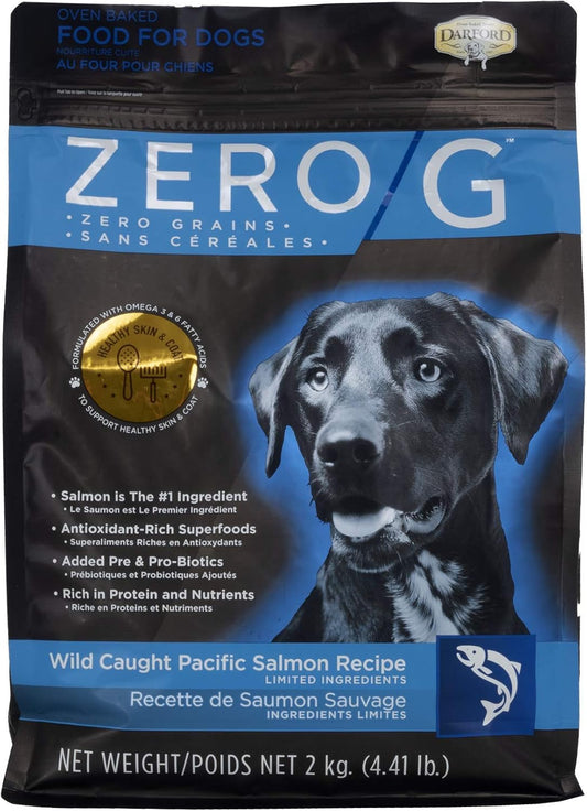 Darford Zero G Wild Caught Pacific Salmon Dog Food Oven Baked with Omega 3 6 Fatty Acids Prebiotics Superfoods Grain Free Limited Ingredients for Skin Coat Digestion All Life Stages 4.4lb
