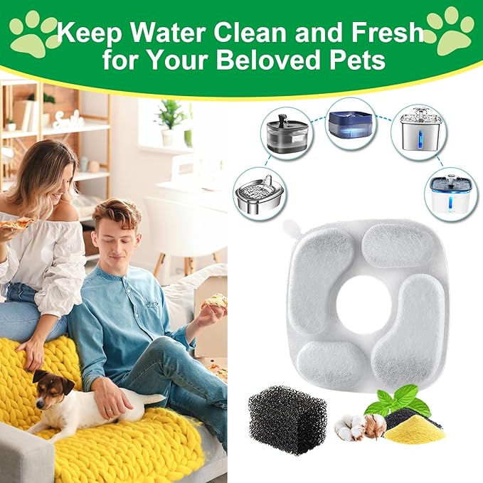 Cat Water Fountain Filter,Pet Fountain Filters compatible with Veken 67oz/2L, 95oz/2.8L and 135oz/4L Dog Water Dispenser,12 Set Cat Fountain Filter Replacement
