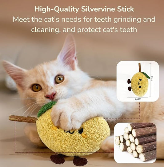 Durable and lnteractive Cat Teething Stick Toys: Chewing Stick, Grinding Teeth Rod, and chewable Cat Doll for Your Pet's Entertainment (Lemon Yellow)