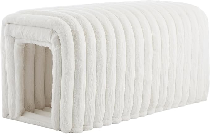 Storage Bench Pet Supplies Corduroy Bench Cat's nest to Hide for The Living Room, Entryway and Bedroom (Beige)