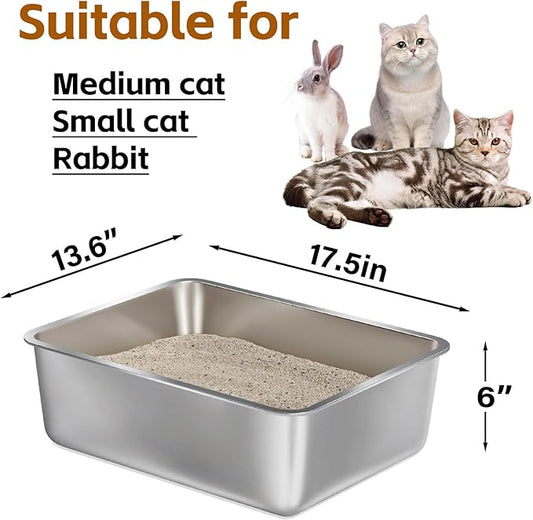 Stainless Steel Litter Box 2 Pack,Metal Litter Box for Cats Easy to Clean,Cat LitterBox for Kitty/Kitten Rabbit Litter Pan,Non Stick, No Smell