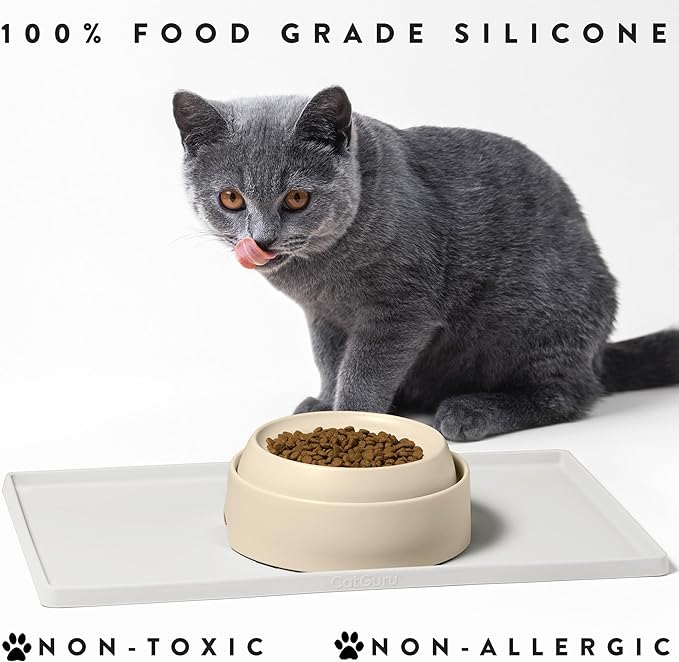 CatGuru Cat Food Mat, Small & Large Pet Feeding Mat, 100% Waterproof Cat Placemat for Food and Water, Silicone Mats for Cats Bowls, Non-Slip Mat for Pet Bowl or Fountain (Small, Marshmallow)