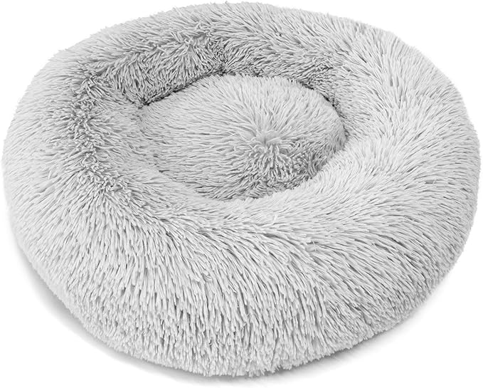 Dog Beds for Small Dogs Round Cat Beds for Indoor Cats Pet Bed for Puppy and Kitten with Slip-Resistant Bottom Plush Donut Cat Bed, Light Grey