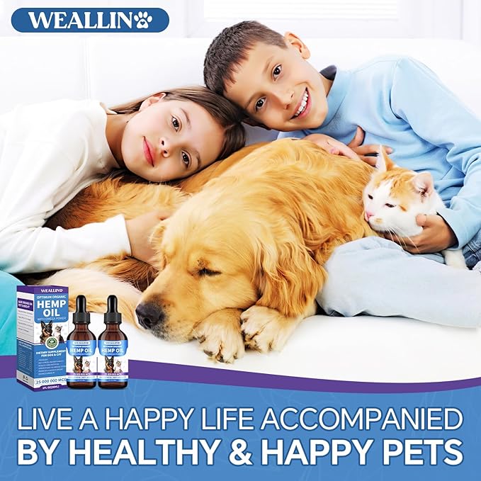 Hemp Seed Oil for Dogs and Cats - Omega-3, 6, 9 Rich Organic Extract - Eases Pet Anxiety, Pain, Skin & Coat Health - Stress Relief, Hip & Joint Support - Calming Treats (2 Pack)