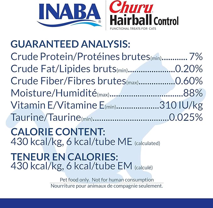 INABA Churu for Cats, Functional, Creamy Lickable Purée Cat Treat for Hairball Control with Taurine & Vitamin E, 0.5 Ounces Each, 48 Tubes (4 per Pack), Chicken Recipe